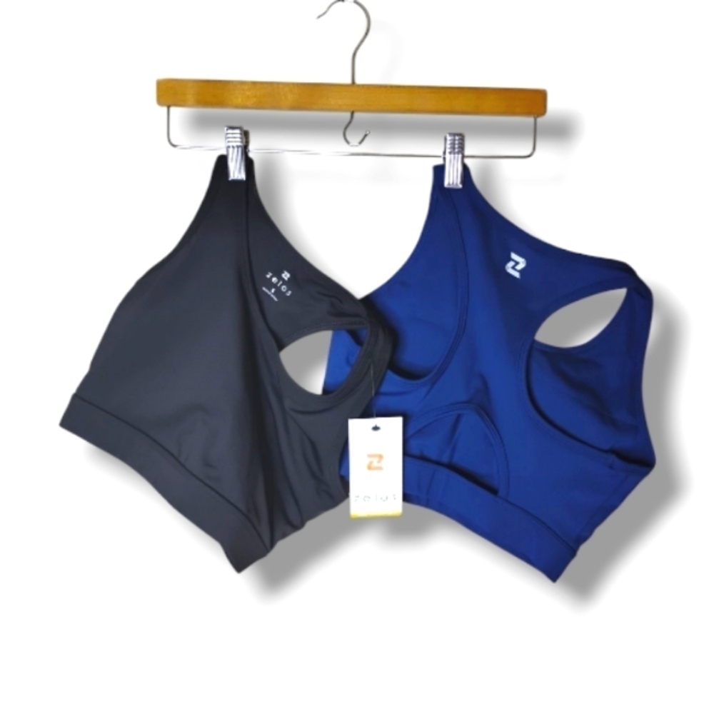 Zelos Sports Bras Black & Blue Set of 2 Medium Impact Size Small NWT